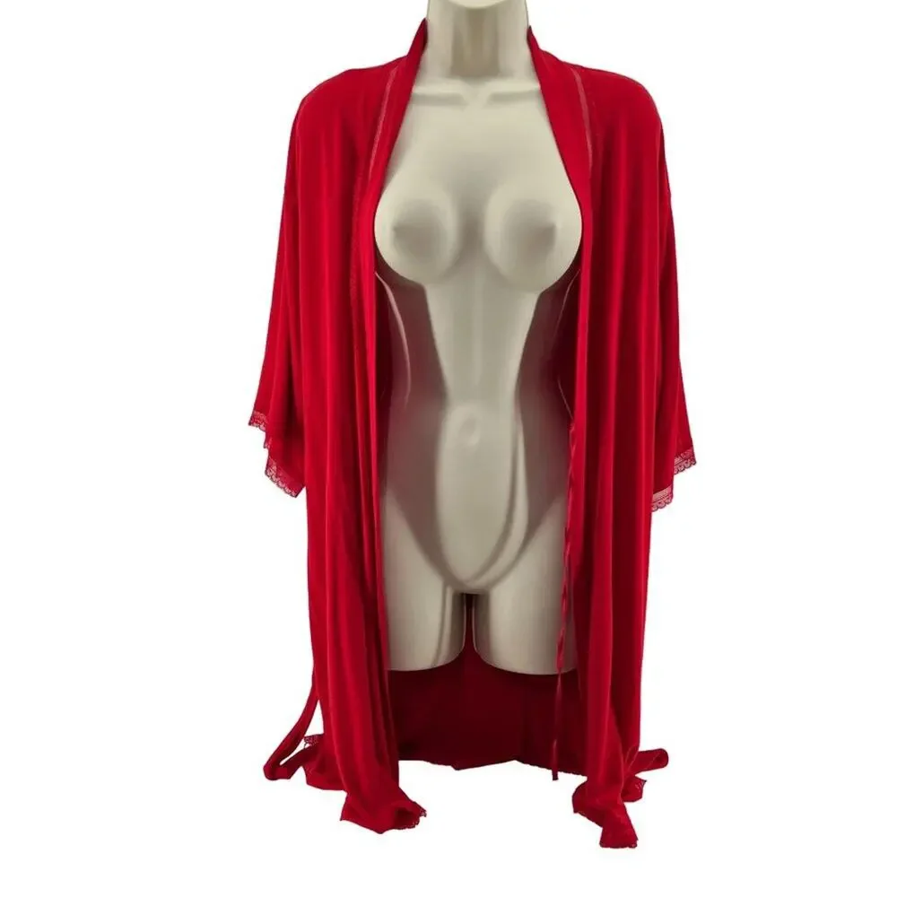Victoria's Secret Red Hot Robe Lace Accents Womens XS/S
